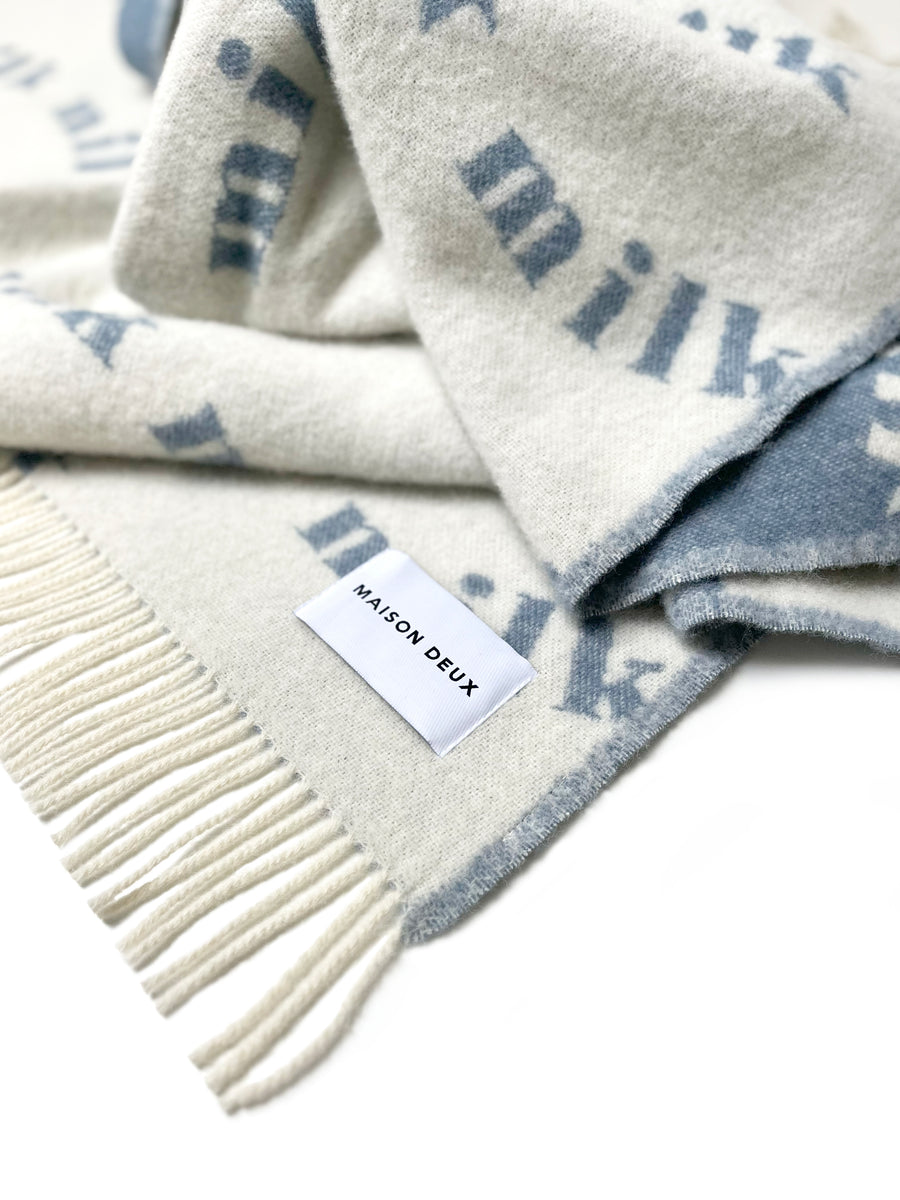 Maison Deux Milk Blanket, Cream & Light Blue